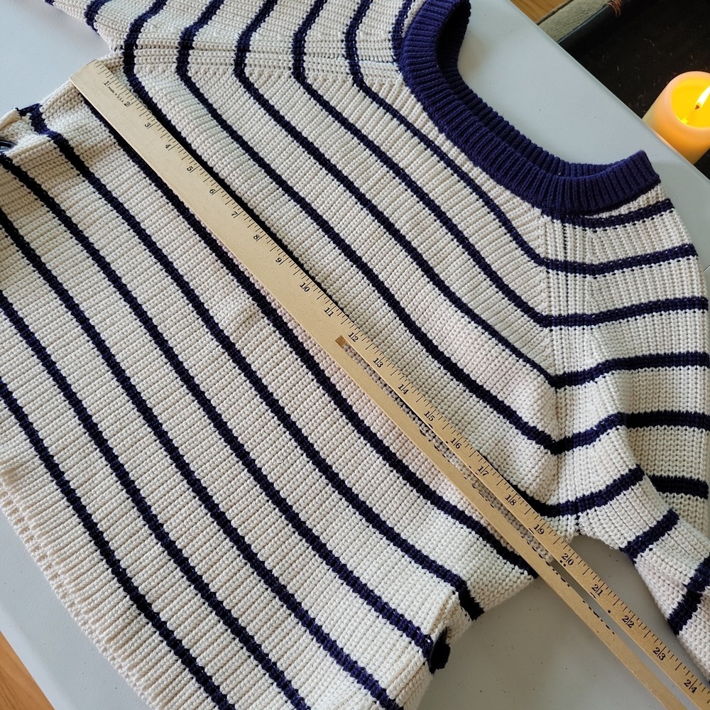Forever 21 Pullover Side Tie Sweater Navy Blue Stripe Round Neck Nautical Preppy - Picture 7 of 11